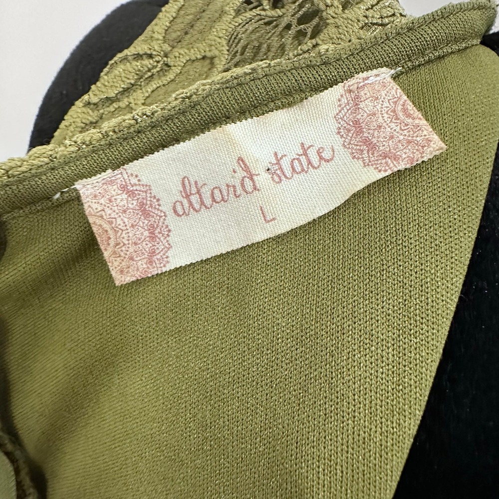 Altar'd State Lace Dress L Olive Green Floral Sleeveless Fit Flare Boho Romantic - Picture 10 of 10